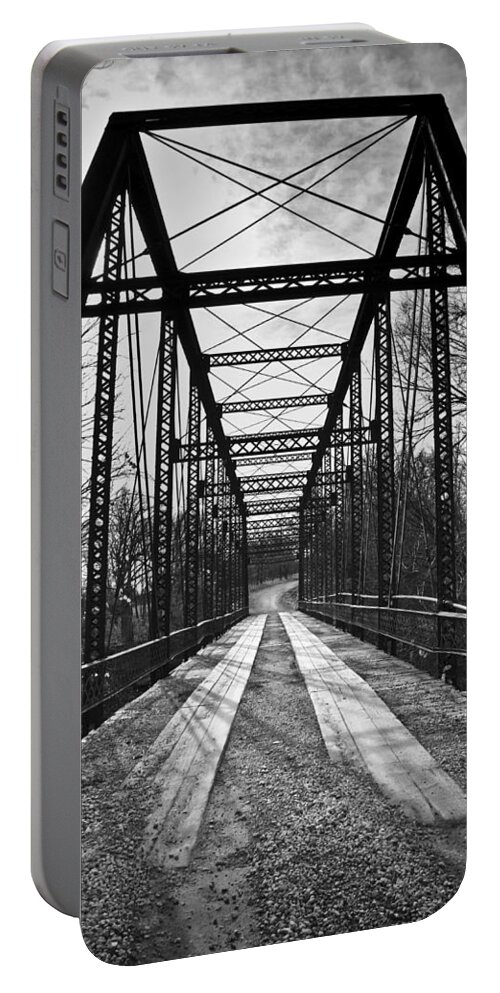 Bridge Portable Battery Charger featuring the photograph Bird Bridge Black and White by Eric Benjamin