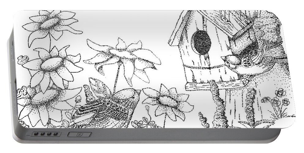 Birds Portable Battery Charger featuring the drawing Bird House by Scarlett Royale
