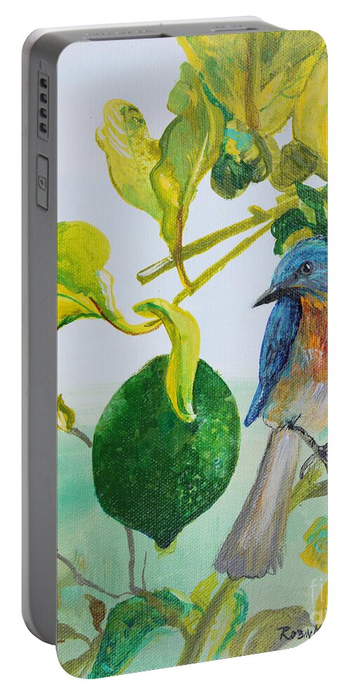 Bird Portable Battery Charger featuring the painting Bird, Key Lime by Robin Pedrero