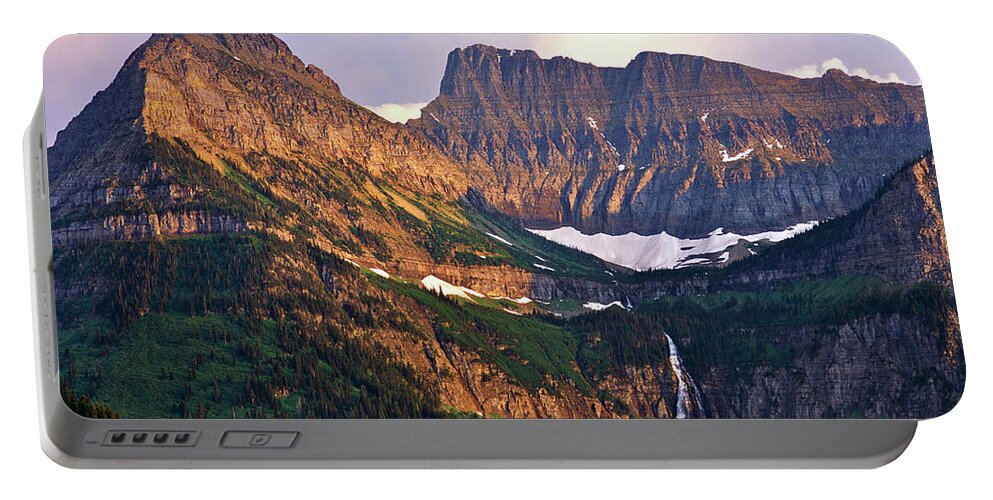 Glacier National Park Portable Battery Charger featuring the photograph Bird Woman Falls Sunset by Ed Riche