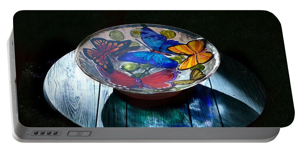 Bird Bath Portable Battery Charger featuring the photograph Birdbath At Night by Thomas Woolworth