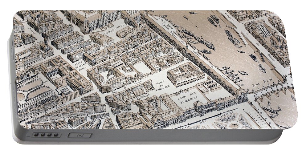 Paris Portable Battery Charger featuring the drawing Bird's Eye View of Paris in 1730 by French School