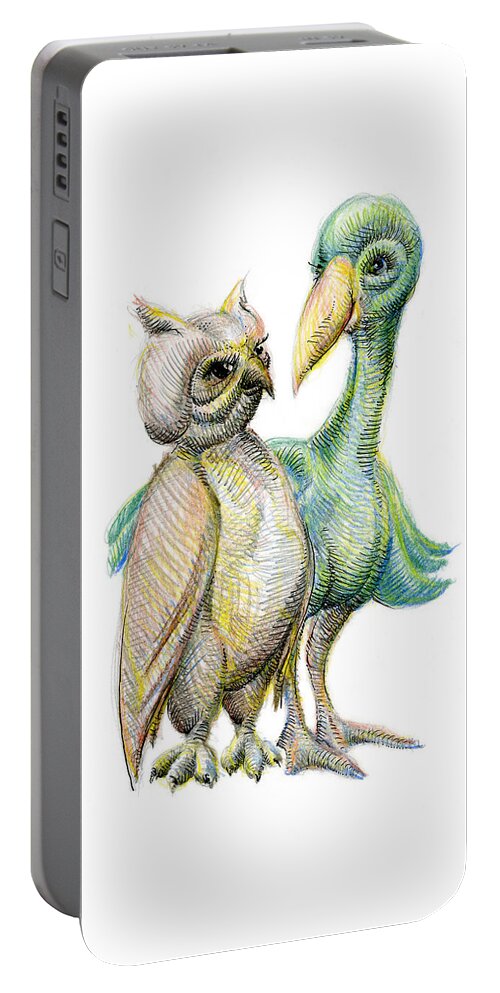Whimsies Portable Battery Charger featuring the drawing Birds of a Feather by Mark Johnson