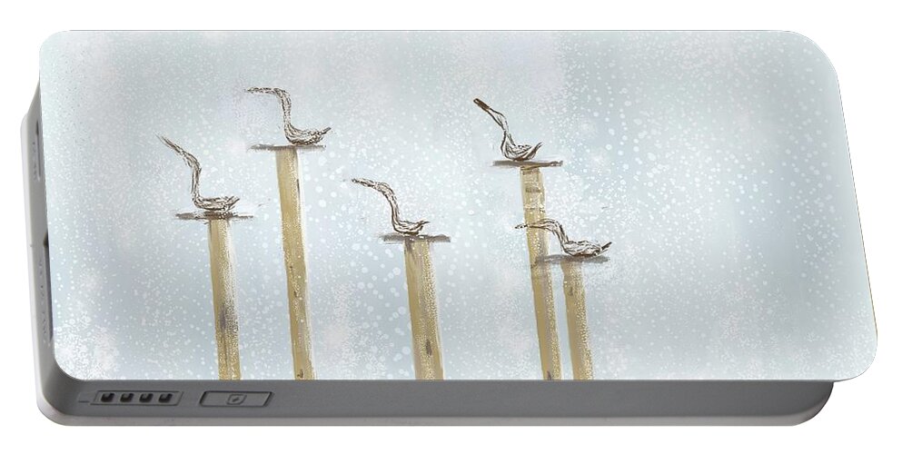 Birds Portable Battery Charger featuring the digital art Birds on Posts by Peggy Blackwell