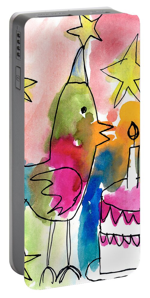 Bird Portable Battery Charger featuring the painting Birthday Bird by Michelle Malachowski Age Seven