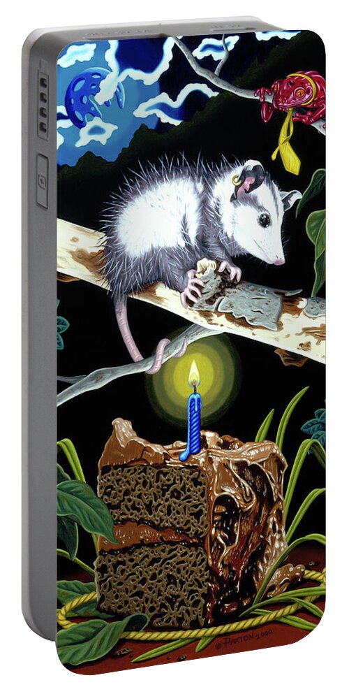 Opossum Portable Battery Charger featuring the painting Birthday Surprise by Paxton Mobley
