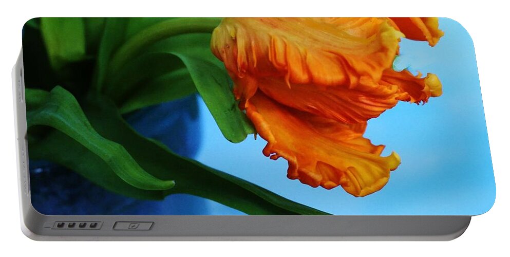 Photograph Portable Battery Charger featuring the photograph Birthing A Parrot Tulip by Marsha Heiken