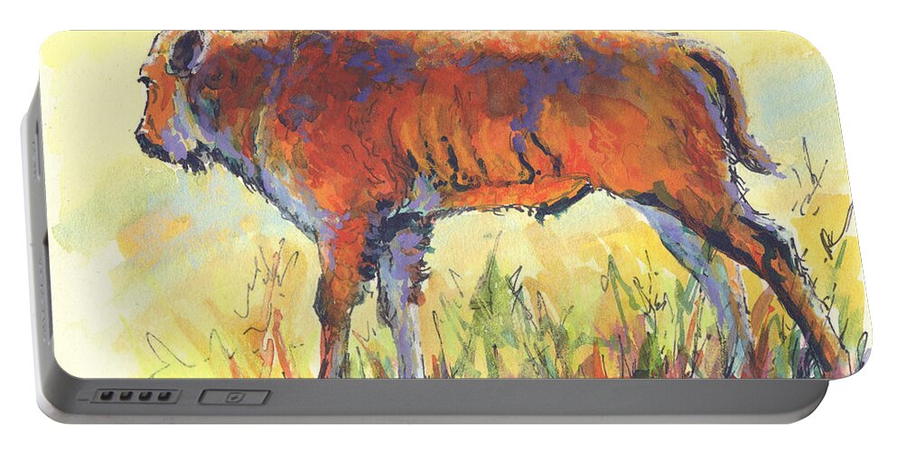 Bison Portable Battery Charger featuring the painting Bison Calf by Marion Rose