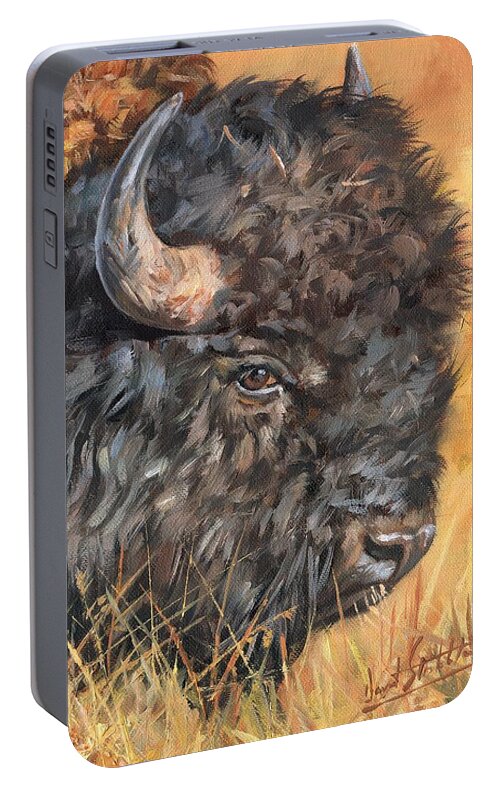 Bison Portable Battery Charger featuring the painting Bison by David Stribbling