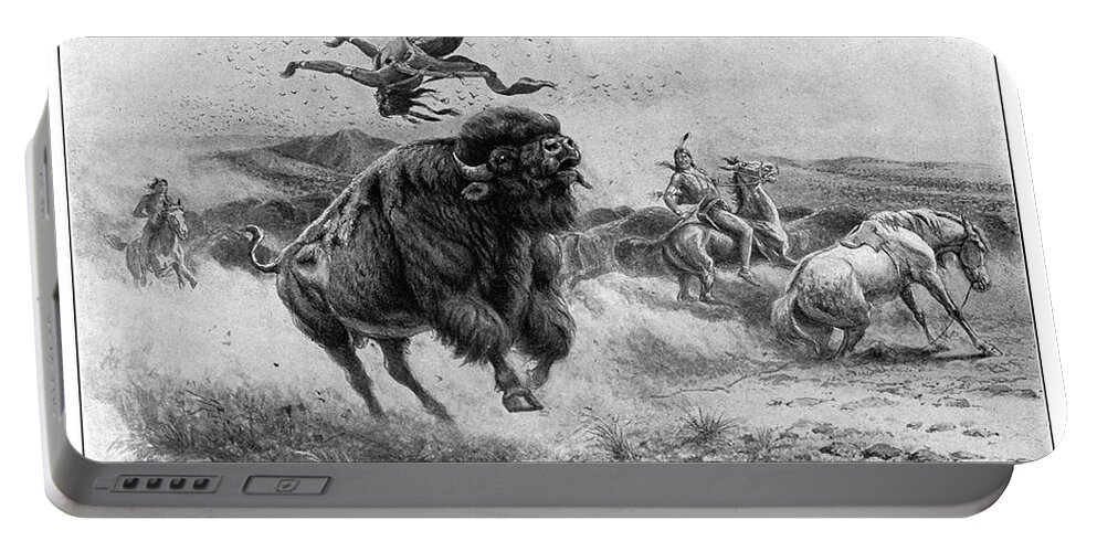 1800s Portable Battery Charger featuring the drawing Bison Hunt by Granger