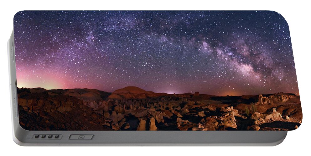 Bisti Badlands -2 ; Nm; Night Sky; Starscape Portable Battery Charger featuring the digital art Bisti Badlands Night Sky - 2 by OLena Art