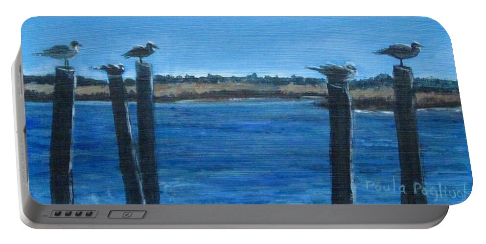 Seagulls Portable Battery Charger featuring the painting Bivalve Seagulls by Paula Pagliughi