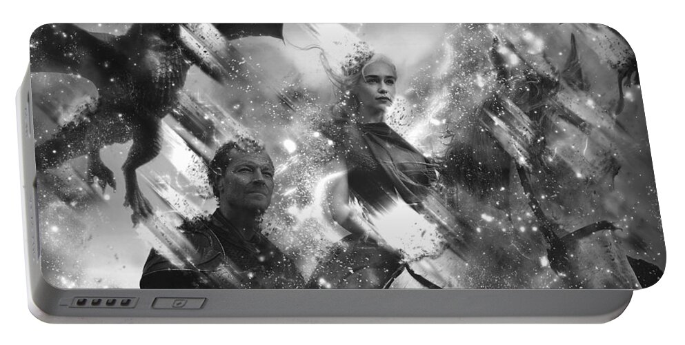 Daenerys Targaryen Portable Battery Charger featuring the painting Black and White Games of Thrones Another Story by Georgeta Blanaru