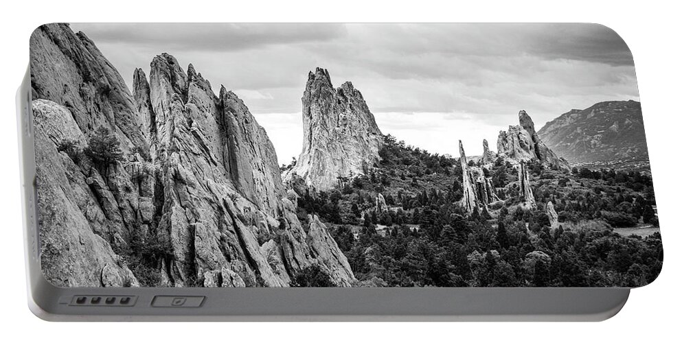 West Portable Battery Charger featuring the photograph Black and White Garden of the Gods by Marilyn Hunt