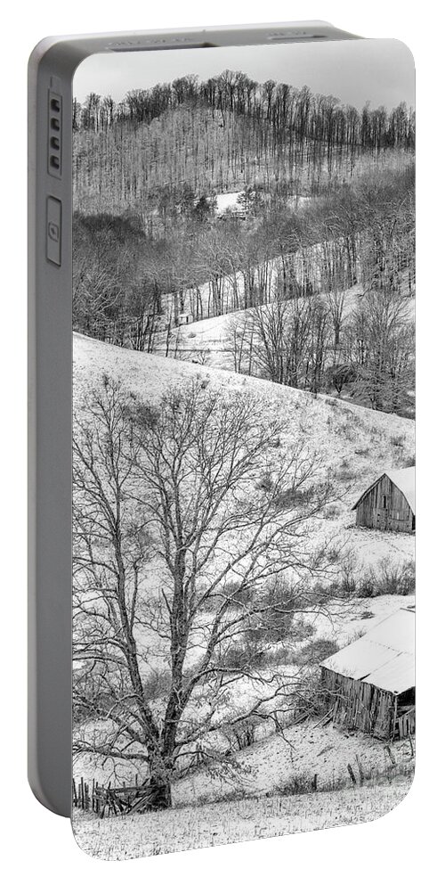 Barn Portable Battery Charger featuring the photograph Black and White in Winter by Thomas R Fletcher