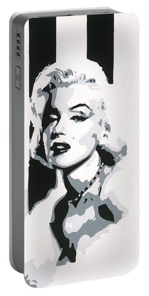 Black And White Painting Portable Battery Charger featuring the painting Black and White Marilyn by Ashley Lane