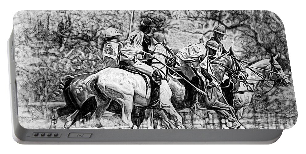 Alicegipsonphotographs Portable Battery Charger featuring the photograph Black And White Polo Hustle by Alice Gipson