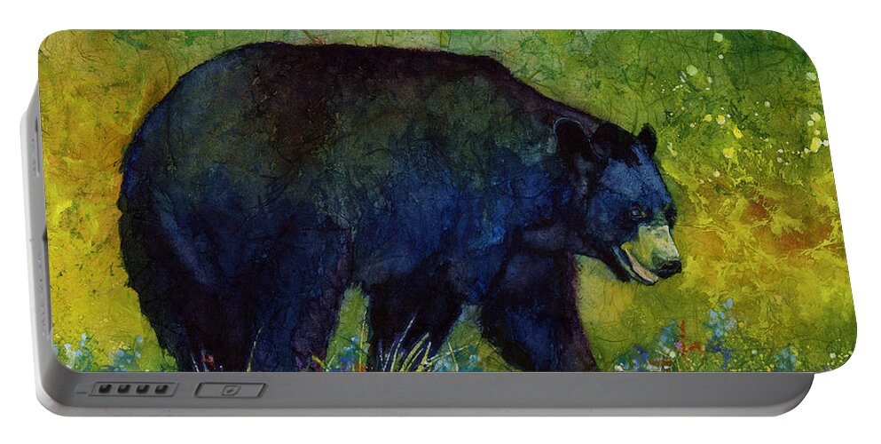 Bear Portable Battery Charger featuring the painting Black Bear by Hailey E Herrera