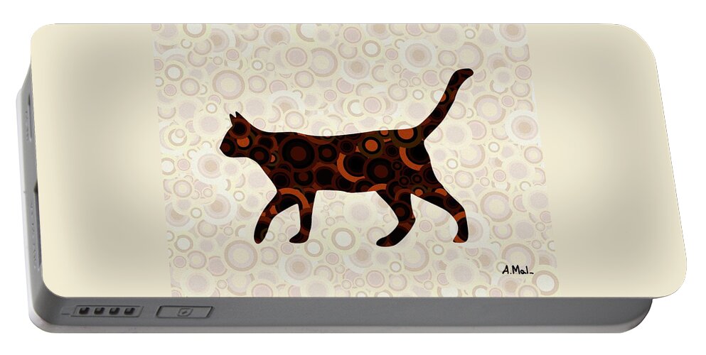 Cat Portable Battery Charger featuring the digital art Black Cat - Animal Art by Anastasiya Malakhova