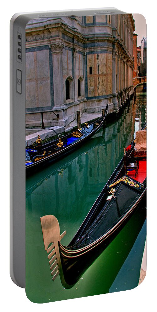 Italy Portable Battery Charger featuring the photograph Black Gondola by Peter Tellone