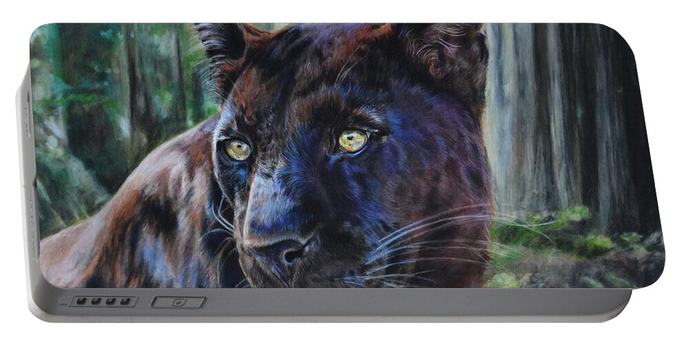Leopard Portable Battery Charger featuring the painting Black Leopard by Lachri
