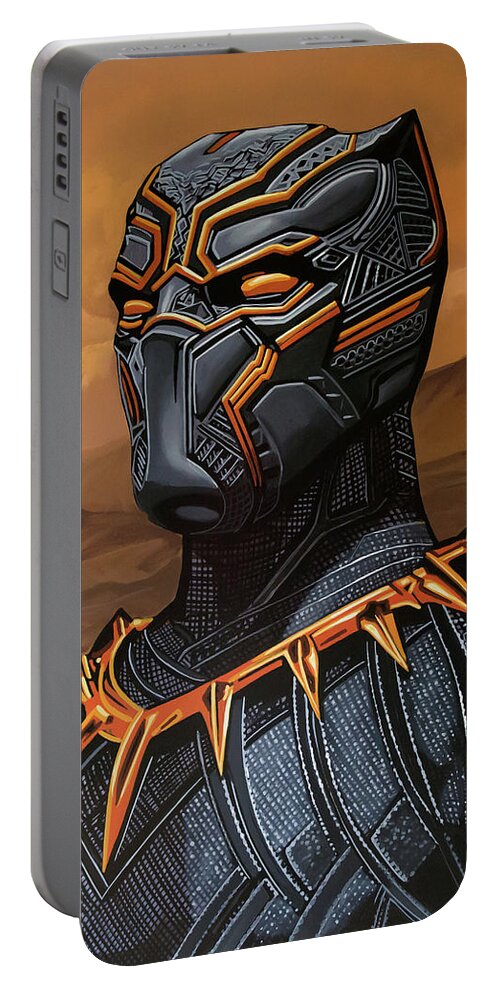 Chadwick Boseman Portable Battery Charger featuring the painting Black Panther Painting by Paul Meijering
