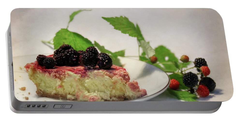 Wild Portable Battery Charger featuring the photograph Black Raspberry Cheescake by Lori Deiter