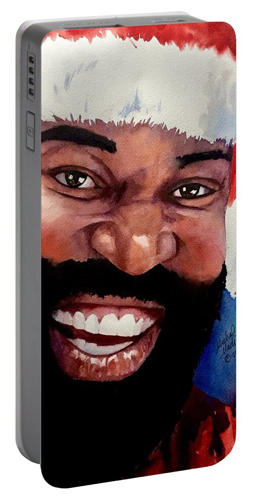 Christmas Portable Battery Charger featuring the painting Black Santa by Michal Madison