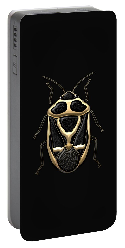 Beasts Creatures And Critters Collection By Serge Averbukh Portable Battery Charger featuring the digital art Black Shieldbug with Gold Accents on Black Canvas by Serge Averbukh