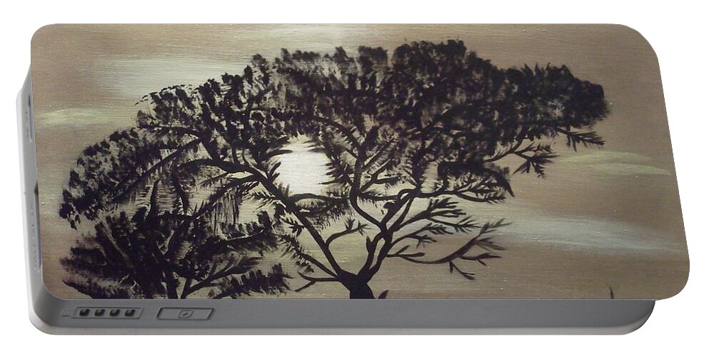 Tree Portable Battery Charger featuring the painting Black Silhouette Tree by Jimmy Clark