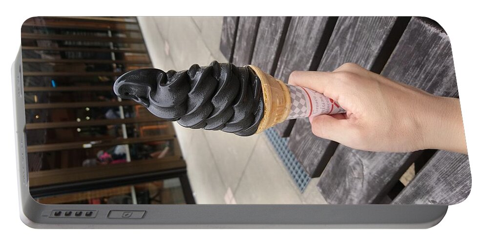 Icecream Portable Battery Charger featuring the photograph black in Japan by Shunsuke Kanamori