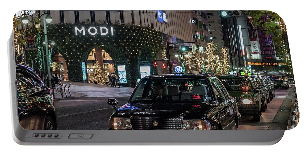 People Portable Battery Charger featuring the photograph Black Taxi in Tokyo, Japan by Perry Rodriguez