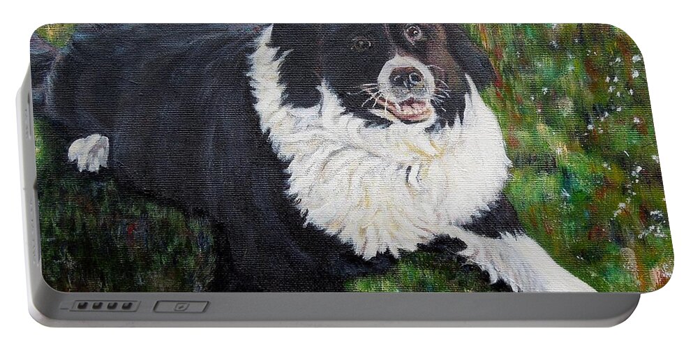 Dog Portable Battery Charger featuring the painting Blackie by Marilyn McNish