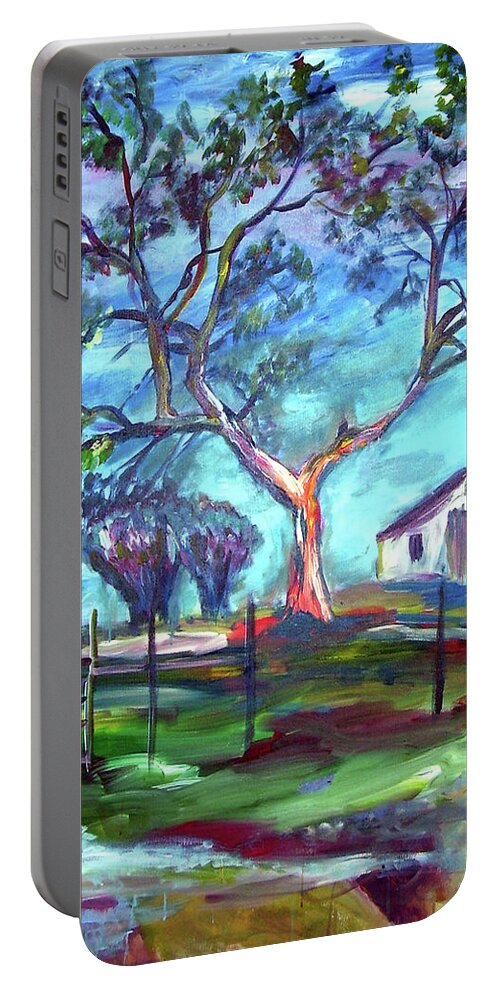 Blanco Portable Battery Charger featuring the painting Blanco Texas Ranch House by Frank Botello