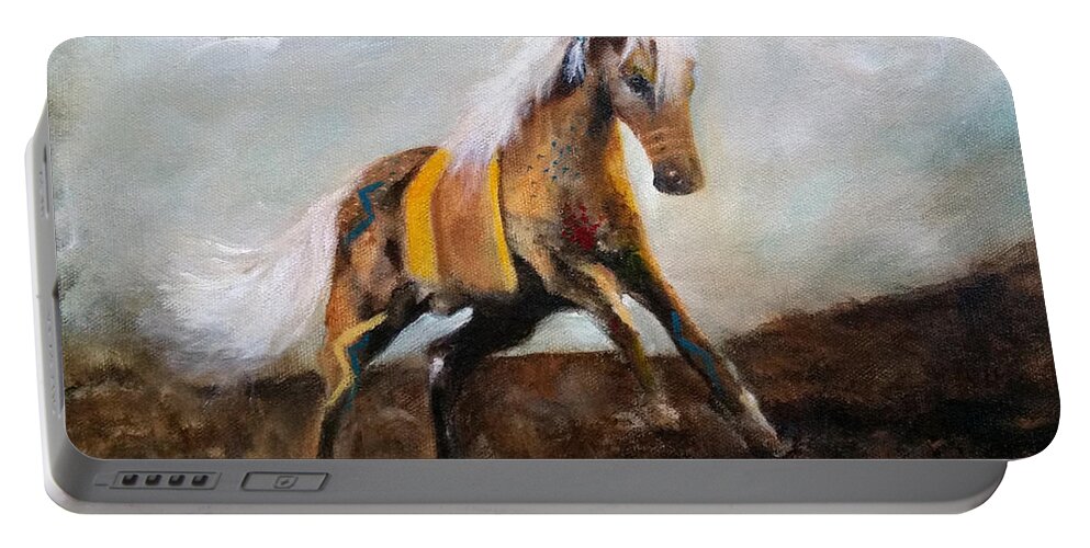 War Pony Portable Battery Charger featuring the painting Blanket the War Pony by Barbie Batson