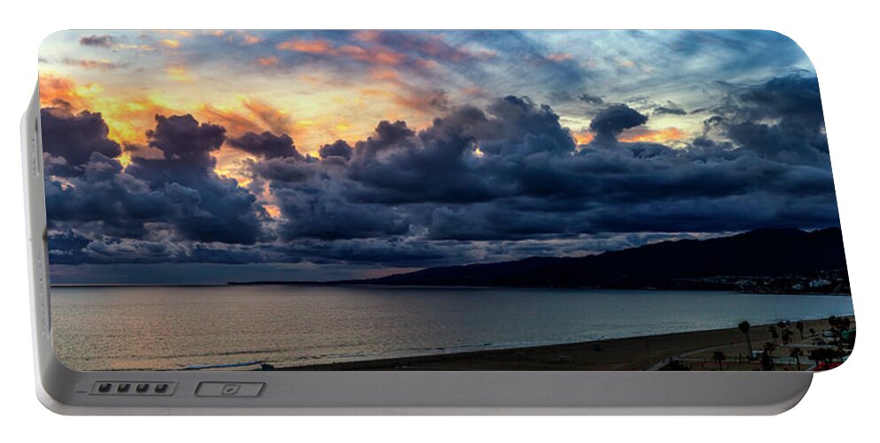 Santa Monica Bay Panorama Portable Battery Charger featuring the photograph Blazing Sky At Sunset - Panorama by Gene Parks