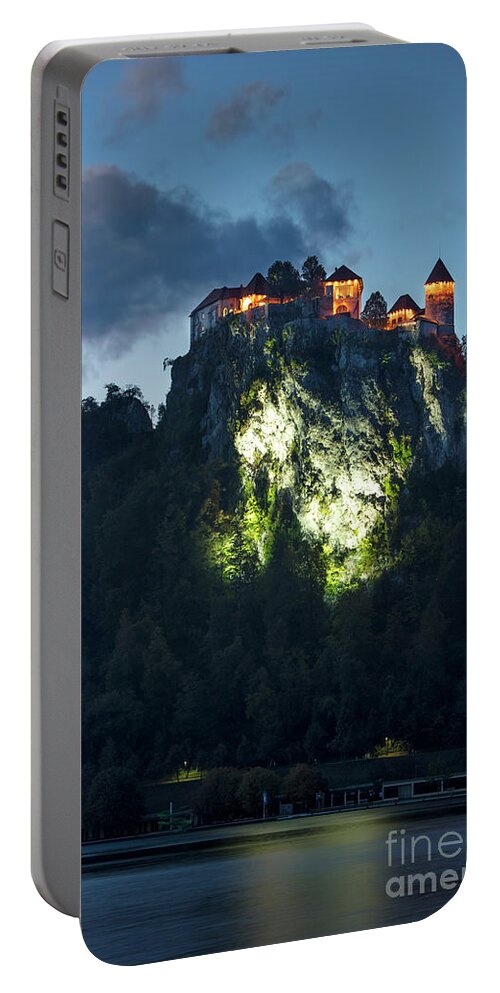 Lake Bled Portable Battery Charger featuring the photograph Bled Castle Twilight by Brian Jannsen