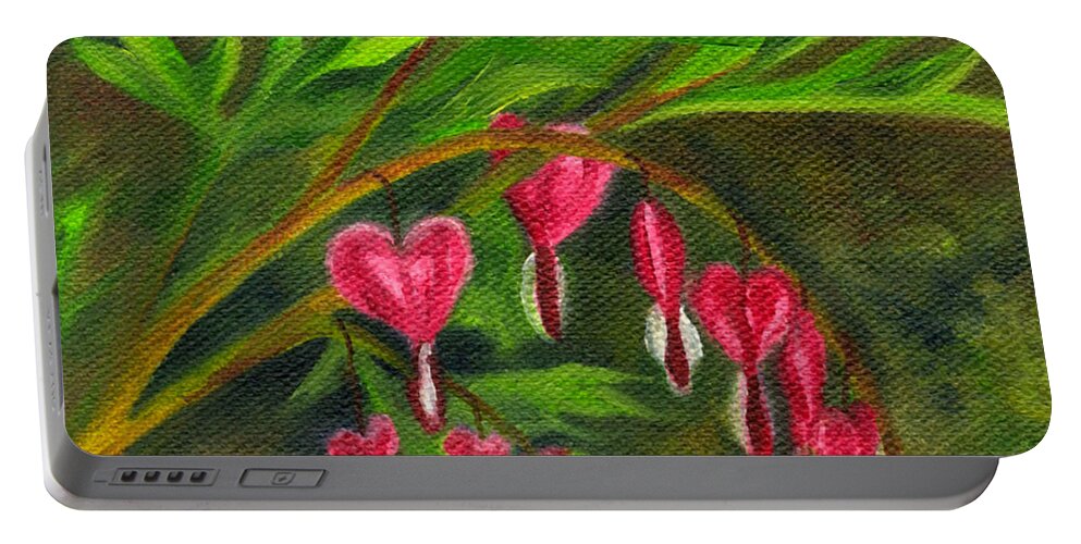 Bleeding Heart Portable Battery Charger featuring the painting Bleeding Hearts by FT McKinstry