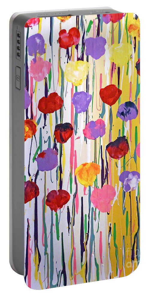 Neon Flowers Portable Battery Charger featuring the painting Bleeding Tulips by Jilian Cramb - AMothersFineArt