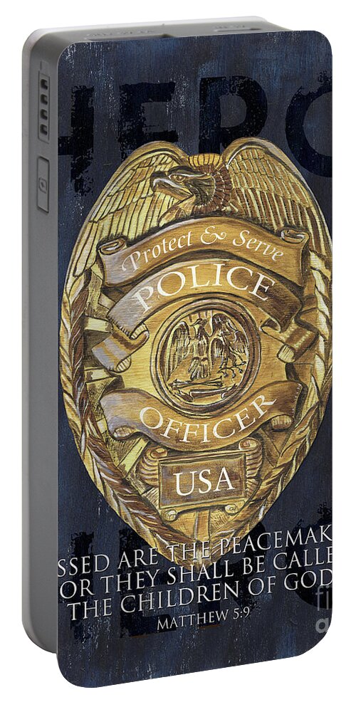 Police Portable Battery Charger featuring the painting Blessed are the Peacemakers by Debbie DeWitt