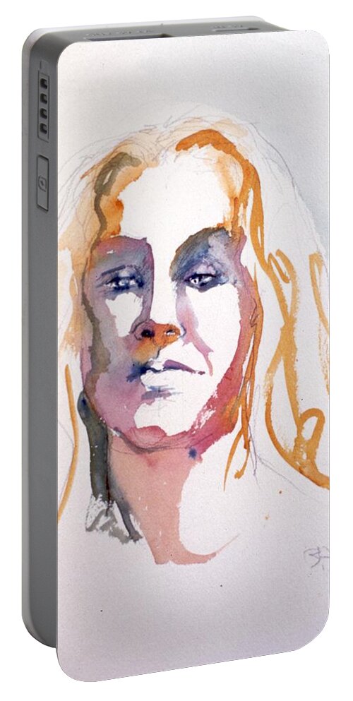 Headshot Portable Battery Charger featuring the painting Blonde #1 by Barbara Pease