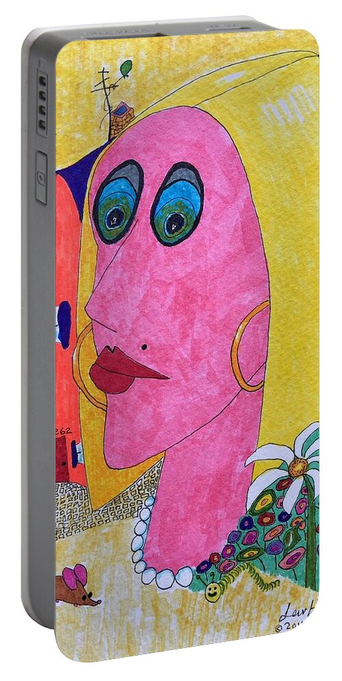  Portable Battery Charger featuring the painting Blonde w/pearl necklace by Lew Hagood