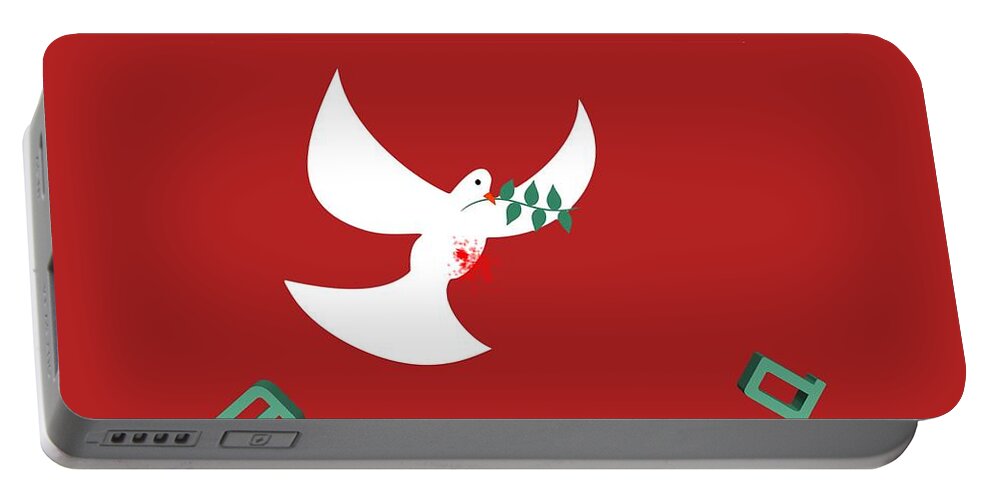 Red Portable Battery Charger featuring the digital art bloody peace Wounded dove symbol of peace by Ilan Rosen