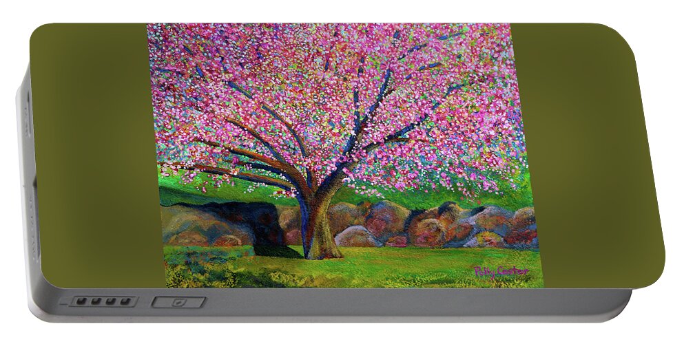 Blooming Tree Portable Battery Charger featuring the painting Blooming Crabapple in Evening Light by Polly Castor