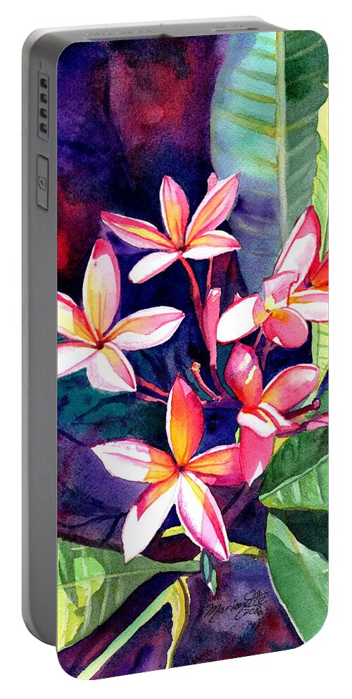 Kauai Art Portable Battery Charger featuring the painting Blooming Plumeria 4 by Marionette Taboniar