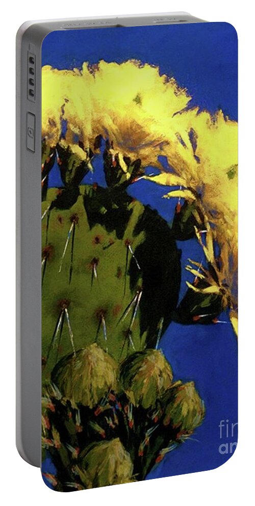 Desert Flower Portable Battery Charger featuring the painting Blooming Prickly Pear by Jessica Anne Thomas