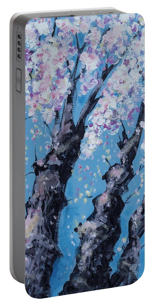 Spring Portable Battery Charger featuring the painting Blooming trees by Maxim Komissarchik