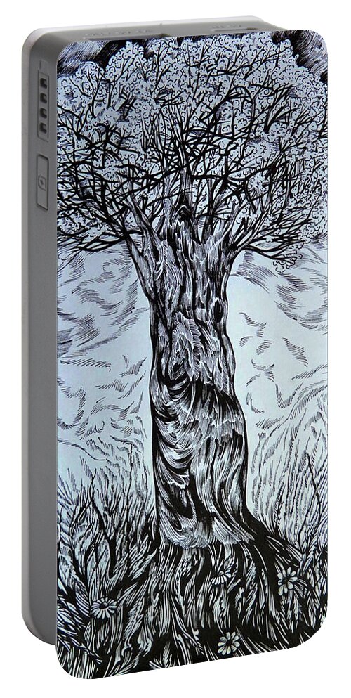 Landscape Portable Battery Charger featuring the drawing Blossom at any age by Anna Duyunova