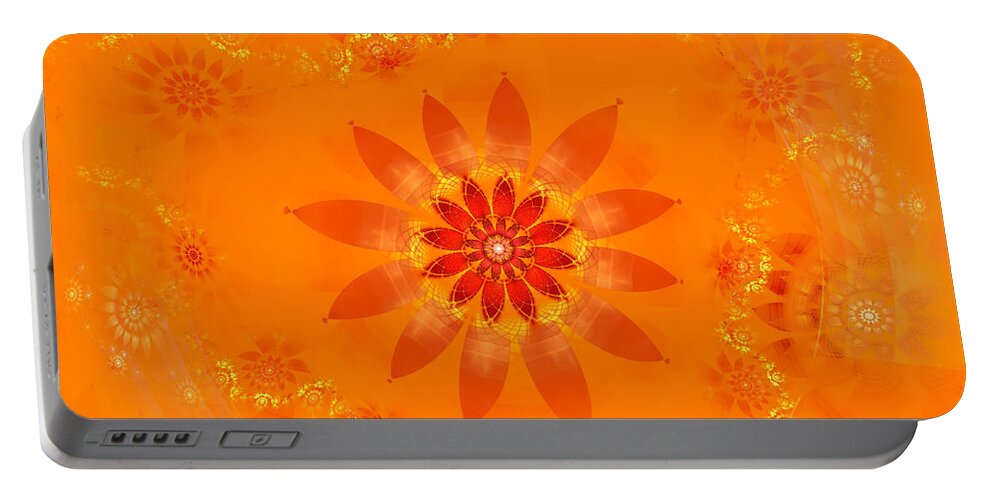 Fractal Portable Battery Charger featuring the digital art Blossom in Orange by Richard Ortolano