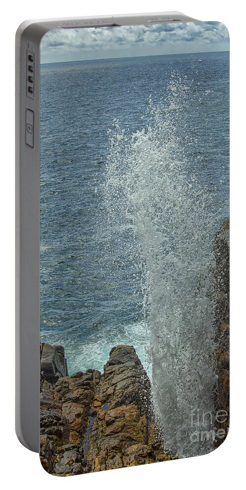 Action Portable Battery Charger featuring the photograph Blow hole - Natural fountain in Hummanaya, Sri Lanka by Patricia Hofmeester